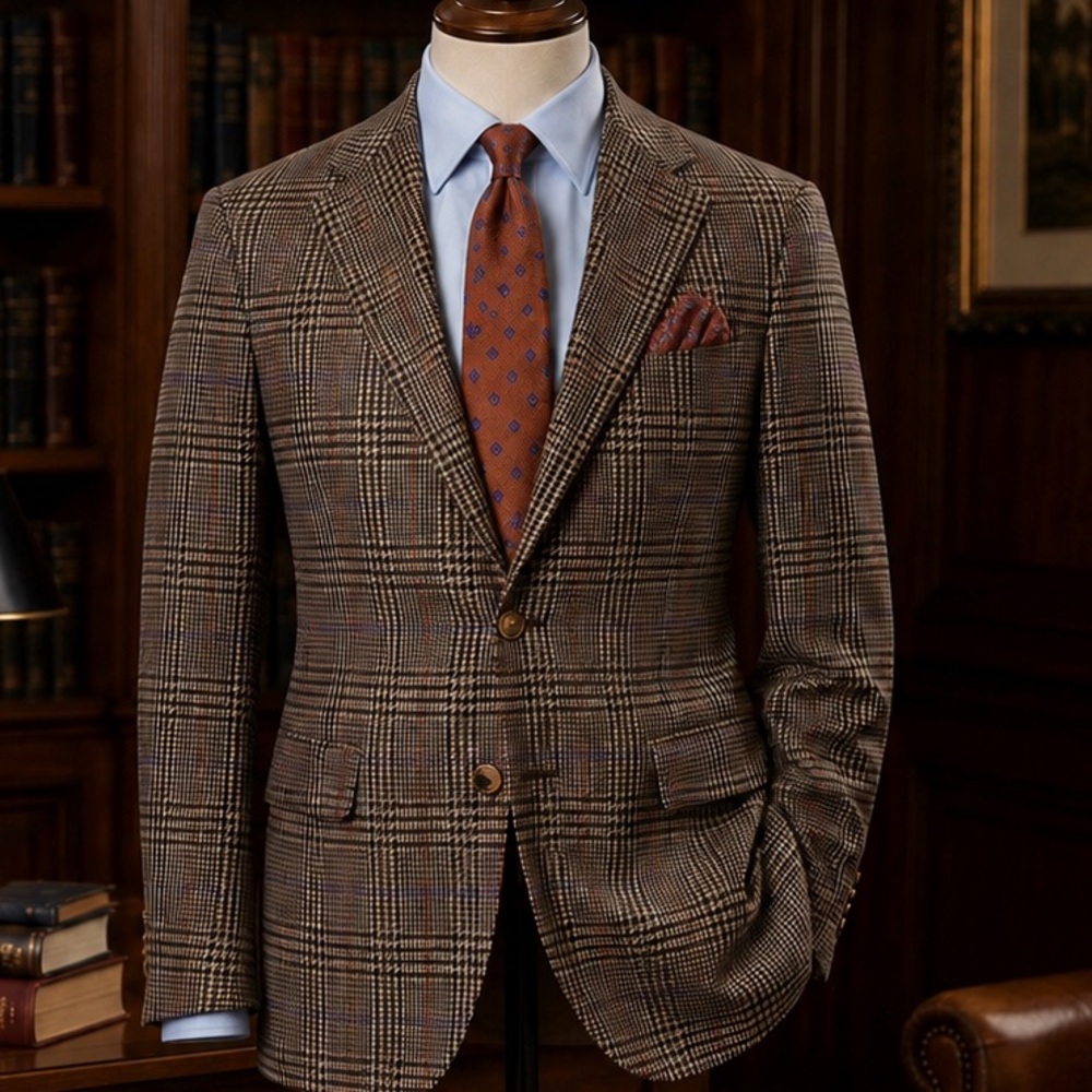 Alfred Dunhill 100% Cashmere Prince of Wales Sport Coat + Massimo Bizzocchi Tie